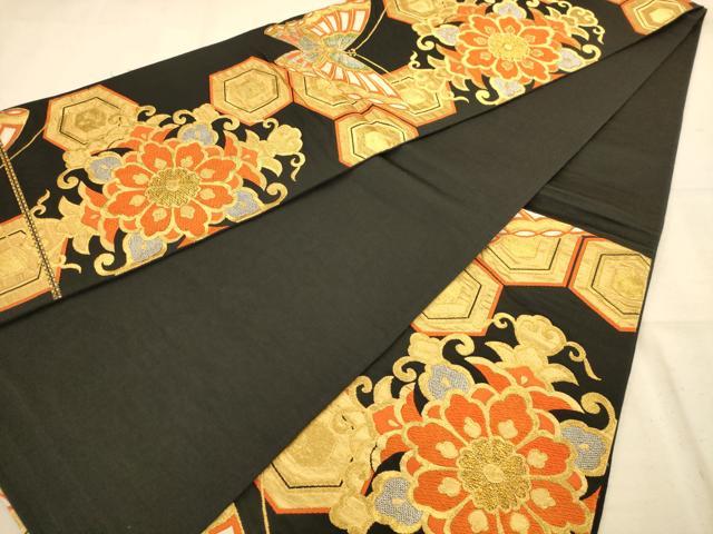平和屋着物◎六通柄袋帯 唐織 更紗花文 金銀糸 正絹 逸品 AABA4724dt