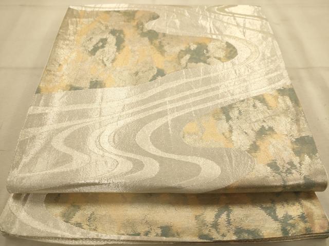 平和屋着物◎六通柄袋帯　流水文　銀糸　引箔　正絹　逸品　AABA4732dt