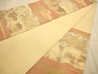 平和屋着物◎西陣　服部織物謹製　六通柄袋帯　道長花文　こはく錦　金糸　正絹　逸品　AABA4735dt