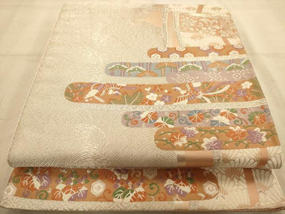 平和屋着物◎六通柄袋帯　唐織　光琳の調べ　銀糸　正絹　逸品　AABA4738dt