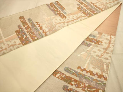 平和屋着物◎六通柄袋帯　唐織　光琳の調べ　銀糸　正絹　逸品　AABA4738dt