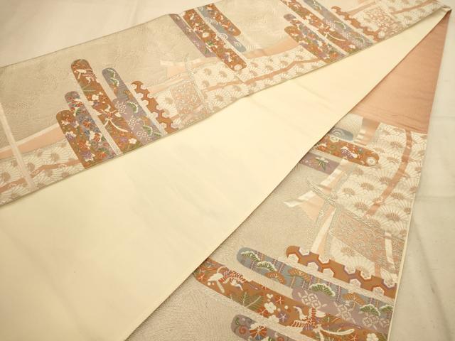 平和屋着物◎六通柄袋帯　唐織　光琳の調べ　銀糸　正絹　逸品　AABA4738dt