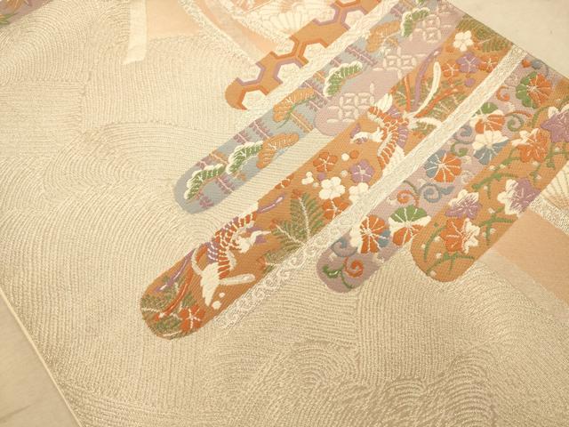 平和屋着物◎六通柄袋帯　唐織　光琳の調べ　銀糸　正絹　逸品　AABA4738dt