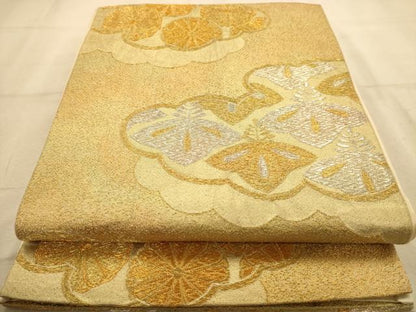 平和屋着物◎六通柄袋帯　雲取り花文　金銀糸　正絹　逸品　AABA4740dt