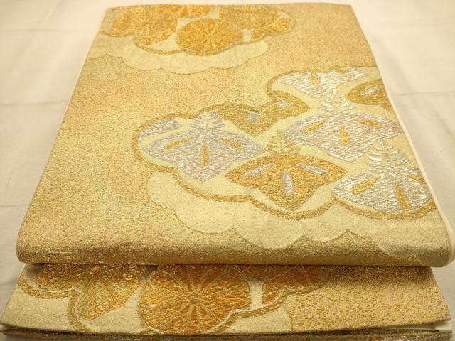 平和屋着物◎六通柄袋帯　雲取り花文　金銀糸　正絹　逸品　AABA4740dt