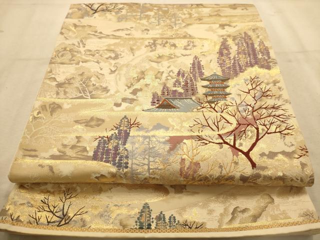 平和屋着物◎六通柄袋帯　煙霞山重文　金糸　正絹　逸品　AABA4755dt