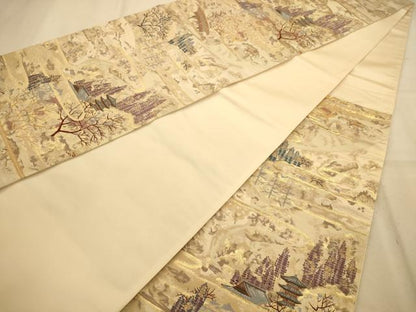 平和屋着物◎六通柄袋帯　煙霞山重文　金糸　正絹　逸品　AABA4755dt
