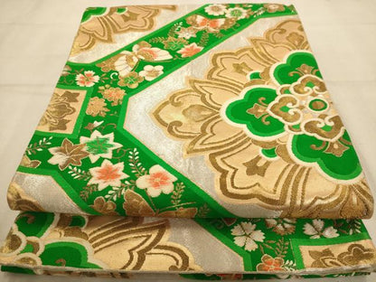 平和屋着物◎六通柄袋帯　唐織　花蝶文　金銀糸　正絹　逸品　AABA4763dt