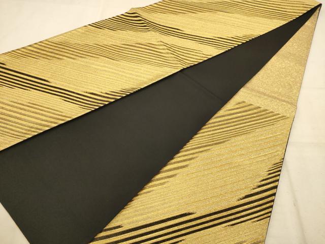 平和屋着物◎六通柄袋帯　斜縞　金糸　正絹　逸品　AABA4767dt
