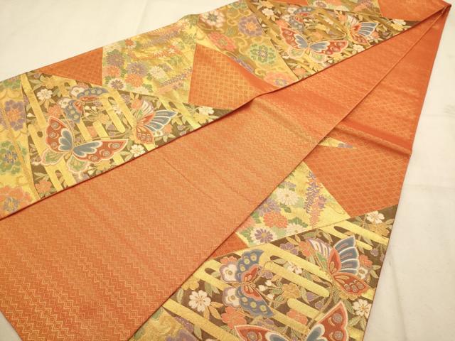 平和屋着物◎佐賀錦　六通柄袋帯　花鳥文　金糸　正絹　逸品　AABA4769dt