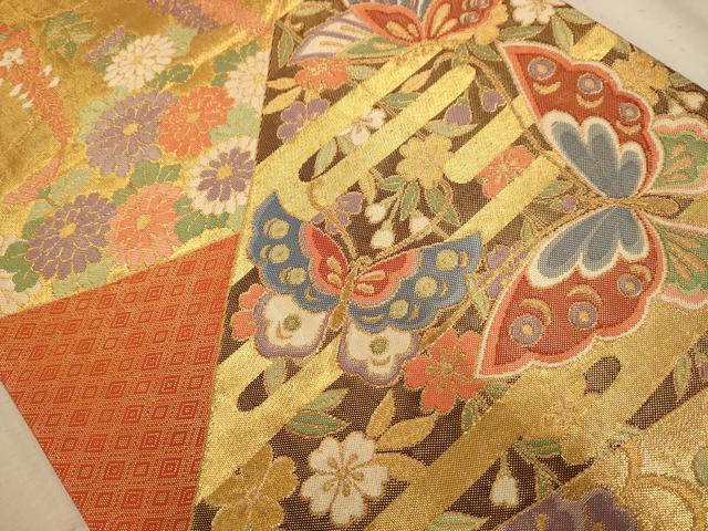 平和屋着物◎佐賀錦　六通柄袋帯　花鳥文　金糸　正絹　逸品　AABA4769dt
