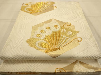 平和屋着物◎六通柄袋帯　舞蝶文　金糸　正絹　逸品　AABA4771dt