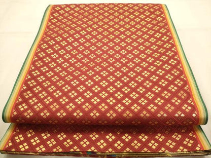 平和屋着物◎両面　六通柄袋帯　唐織　変わり斜縞　金糸　正絹　逸品　AABA4776dt