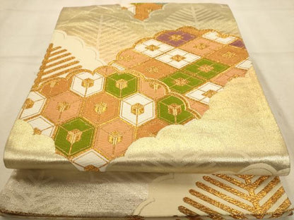 平和屋着物◎六通柄袋帯　唐織　雲取り吉祥文　金糸　正絹　逸品　AABA4777dt