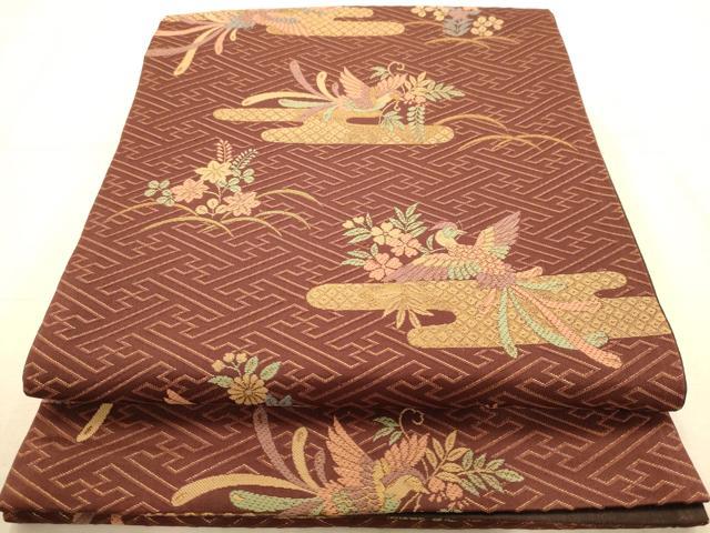 平和屋着物◎六通柄袋帯　唐織　鳳凰花文　金糸　正絹　逸品　AABA4786dt