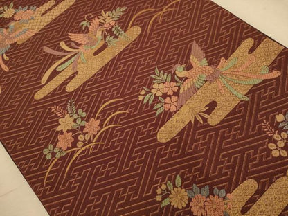 平和屋着物◎六通柄袋帯　唐織　鳳凰花文　金糸　正絹　逸品　AABA4786dt