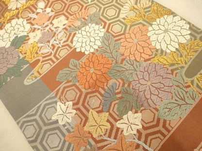 平和屋着物◎六通柄袋帯　唐織　草花文　金糸　正絹　逸品　AABA4791dt