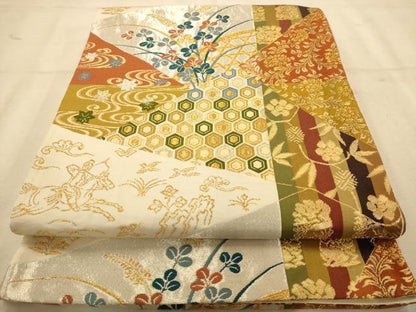 平和屋着物◎六通柄袋帯　唐織　更紗花文　金銀糸　正絹　逸品　AABA4793dt