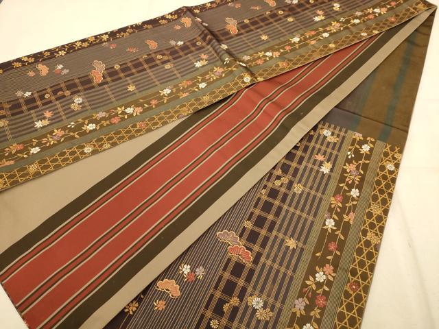 平和屋着物◎両面　六通柄袋帯　松花文　金糸　正絹　逸品　AABA4795dt