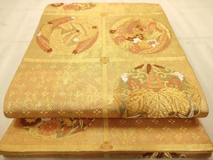 平和屋着物◎佐賀錦　六通柄袋帯　唐織　花鳥文　金糸　引箔　正絹　逸品　AABA4797dt