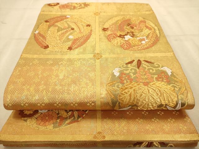 平和屋着物◎佐賀錦　六通柄袋帯　唐織　花鳥文　金糸　引箔　正絹　逸品　AABA4797dt