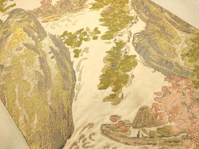 平和屋着物◎六通柄袋帯 人物風景文 金糸 正絹 逸品 AABA4799dt