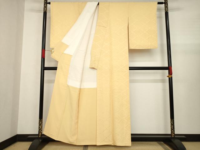 平和屋着物●上質な色無地 松皮菱立波地紋 淡香色 正絹 逸品 AABA4802ck