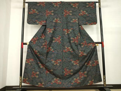 平和屋着物●本場大島紬 一元7マルキ 草花文 正絹 逸品 AABA4803ck