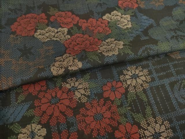 平和屋着物●本場大島紬 一元7マルキ 草花文 正絹 逸品 AABA4803ck