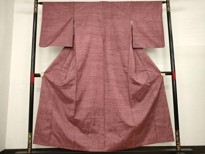平和屋着物●上質な紬　色無地　蘇芳香色　正絹　逸品　AABA4809ck