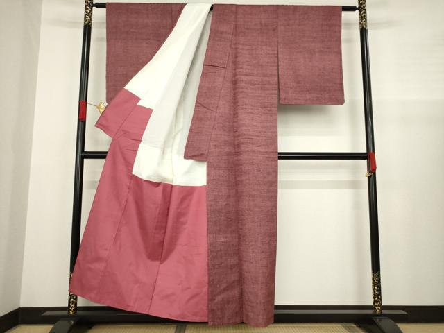 平和屋着物●上質な紬　色無地　蘇芳香色　正絹　逸品　AABA4809ck