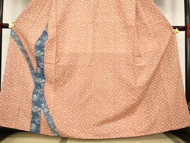 平和屋着物●訪問着　紬地　藍　型染め　吉祥花文　正絹　逸品　AABA4811ck
