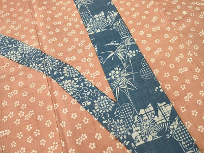 平和屋着物●訪問着　紬地　藍　型染め　吉祥花文　正絹　逸品　AABA4811ck