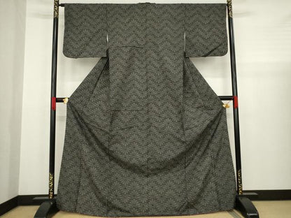 平和屋着物●上質な紬　ロング丈　花尽くし　正絹　逸品　AABA4822ck