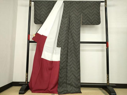 平和屋着物●上質な紬　ロング丈　花尽くし　正絹　逸品　AABA4822ck