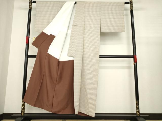 平和屋着物●お召　間道　正絹　逸品　AABA4853ck