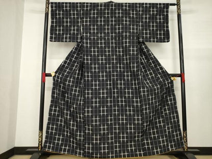 平和屋着物●上質な紬 井桁 正絹 逸品 AABA4862ck