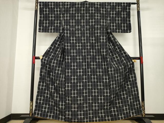 平和屋着物●上質な紬 井桁 正絹 逸品 AABA4862ck
