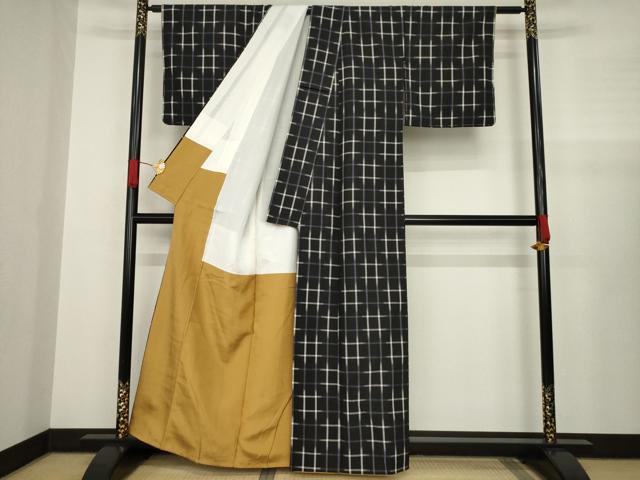 平和屋着物●上質な紬 井桁 正絹 逸品 AABA4862ck