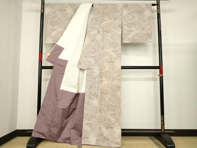 平和屋着物●本場結城紬　重要無形文化財　100亀甲　菱取り風景文　正絹　逸品　AABA4868ck