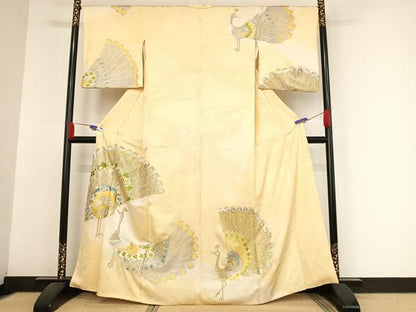 平和屋着物●訪問着　総刺繍　孔雀文　暈し染め　金銀糸　正絹　逸品　AABH4565ck