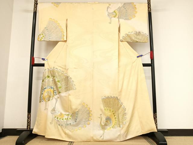 平和屋着物●訪問着　総刺繍　孔雀文　暈し染め　金銀糸　正絹　逸品　AABH4565ck