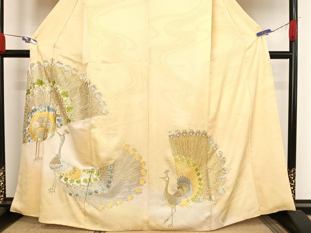 平和屋着物●訪問着　総刺繍　孔雀文　暈し染め　金銀糸　正絹　逸品　AABH4565ck