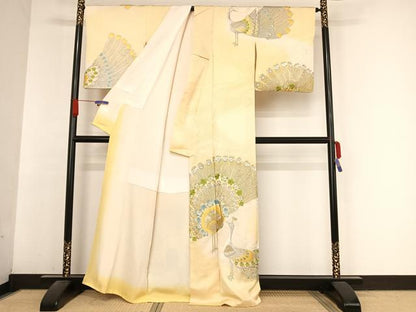 平和屋着物●訪問着　総刺繍　孔雀文　暈し染め　金銀糸　正絹　逸品　AABH4565ck