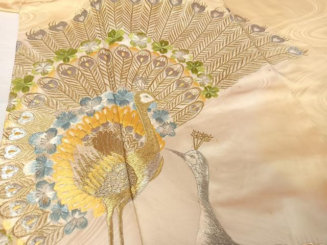 平和屋着物●訪問着　総刺繍　孔雀文　暈し染め　金銀糸　正絹　逸品　AABH4565ck