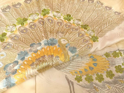 平和屋着物●訪問着　総刺繍　孔雀文　暈し染め　金銀糸　正絹　逸品　AABH4565ck