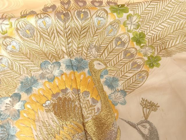 平和屋着物●訪問着　総刺繍　孔雀文　暈し染め　金銀糸　正絹　逸品　AABH4565ck