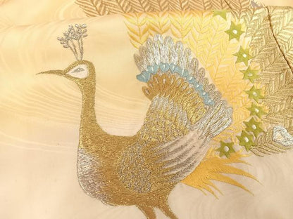 平和屋着物●訪問着　総刺繍　孔雀文　暈し染め　金銀糸　正絹　逸品　AABH4565ck
