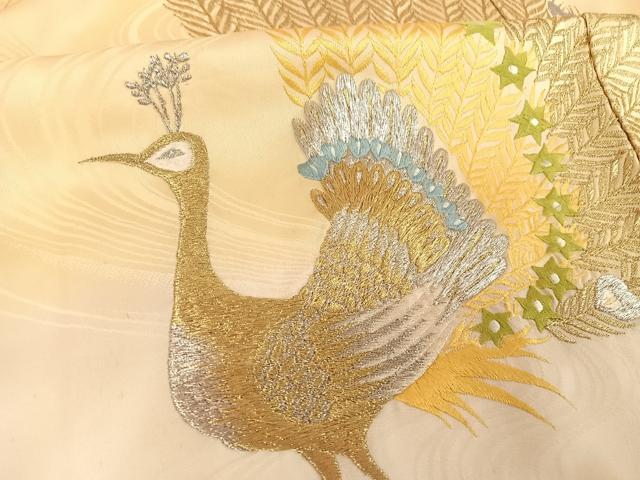 平和屋着物●訪問着　総刺繍　孔雀文　暈し染め　金銀糸　正絹　逸品　AABH4565ck