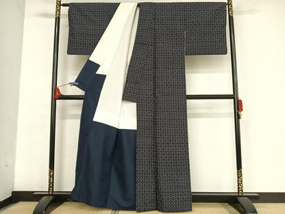 平和屋着物●本場琉球絣　紬　花格子文　正絹　逸品　AABA4937np